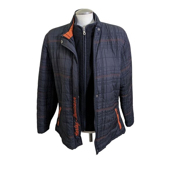 Womens Harley Davidson Black Orange Bar and Shield Soft Padded Jacket Size XL - Picture 2 of 11